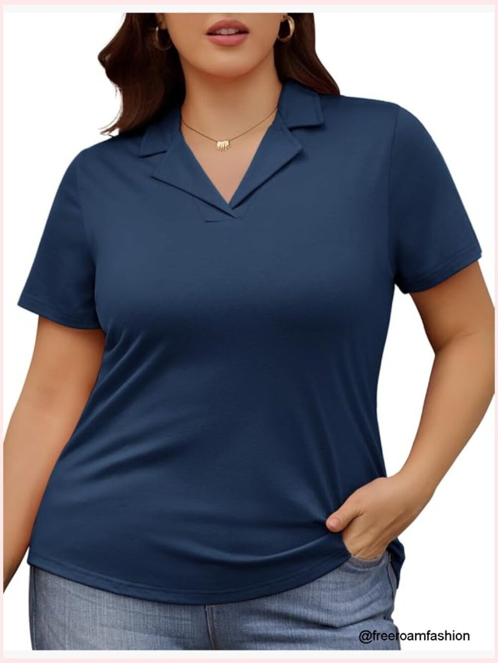 Plus Size V-Neck Short Sleeve Polo Tunic Top Dressy Casual Blouse